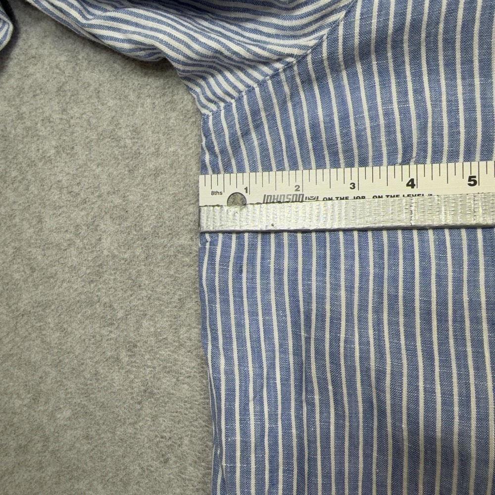 J Jill Love Linen Essential Shirt Womens Petite Large Blue Stripe Long Sleeve - Picture 8 of 16
